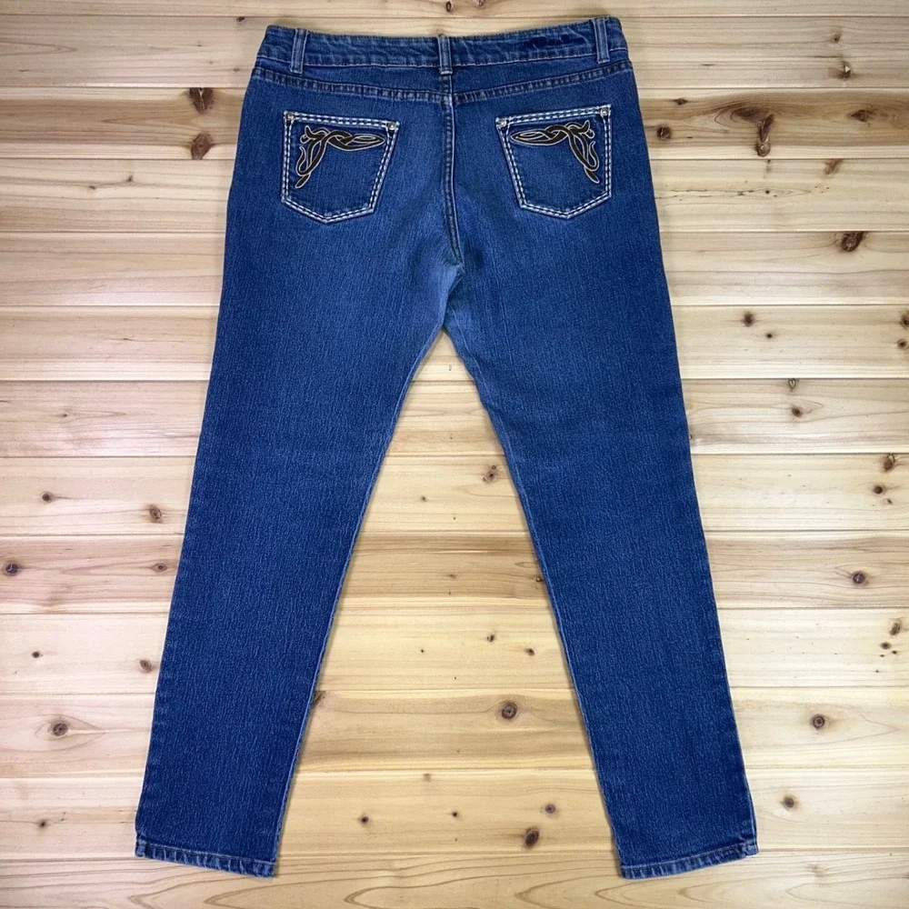 Bella Berry Jeans Womens 13 Skinny Low Rise Embroidered Denim Blue Jeans - Picture 5 of 11
